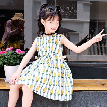 Girls cotton skirt 2024 new style small children's large children's stylish floral skirt fashion dress long skirt full cotton skirt trend