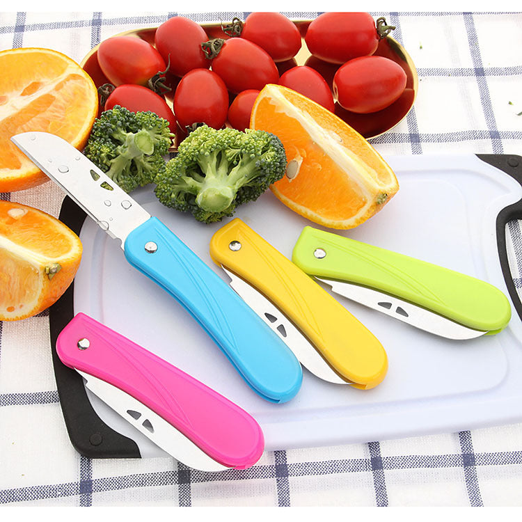 Two-dollar store candy color PP plastic handle folding fruit knife portable sharp stainless steel folding knife peeling knife