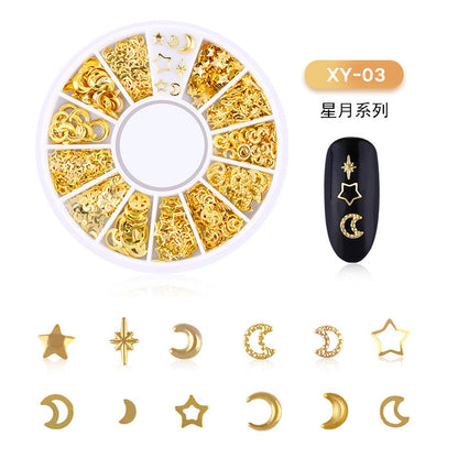 Cross-border popular nail art accessories, star and moon rivets, Japanese hollow alloy nail decoration rivet accessories, factory direct sales