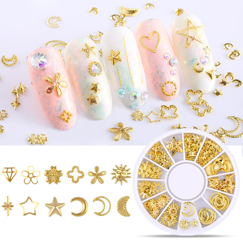 Cross-border popular nail art accessories, star and moon rivets, Japanese hollow alloy nail decoration rivet accessories, factory direct sales