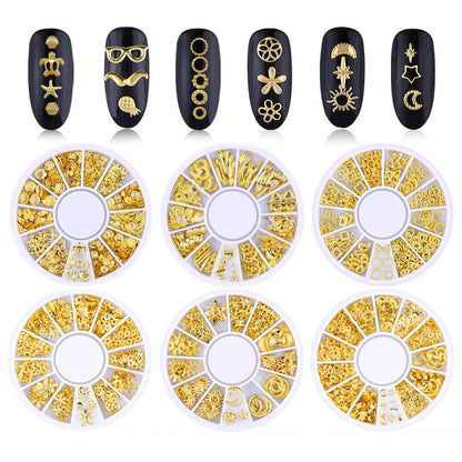 Cross-border popular nail art accessories, star and moon rivets, Japanese hollow alloy nail decoration rivet accessories, factory direct sales