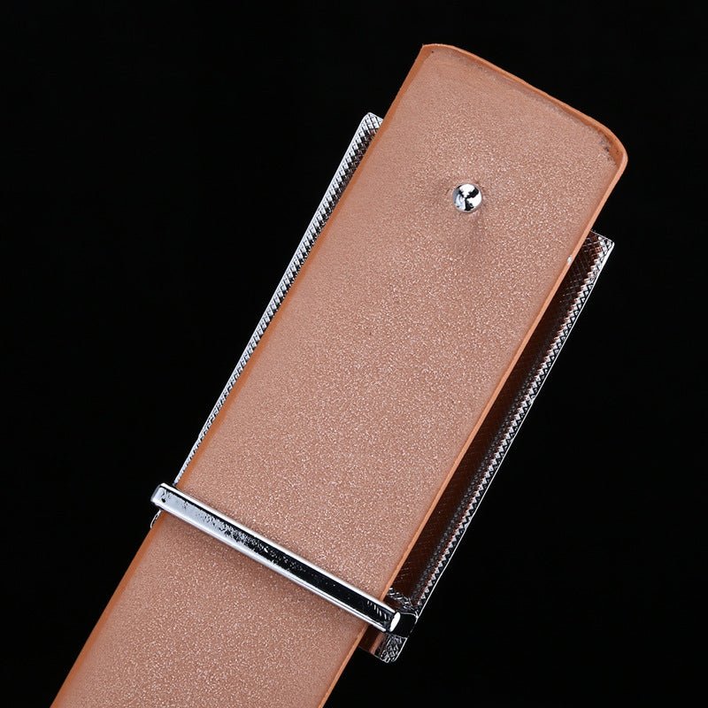 Men's leather belt letter S plate buckle belt women's casual smooth buckle belt pu leather belt