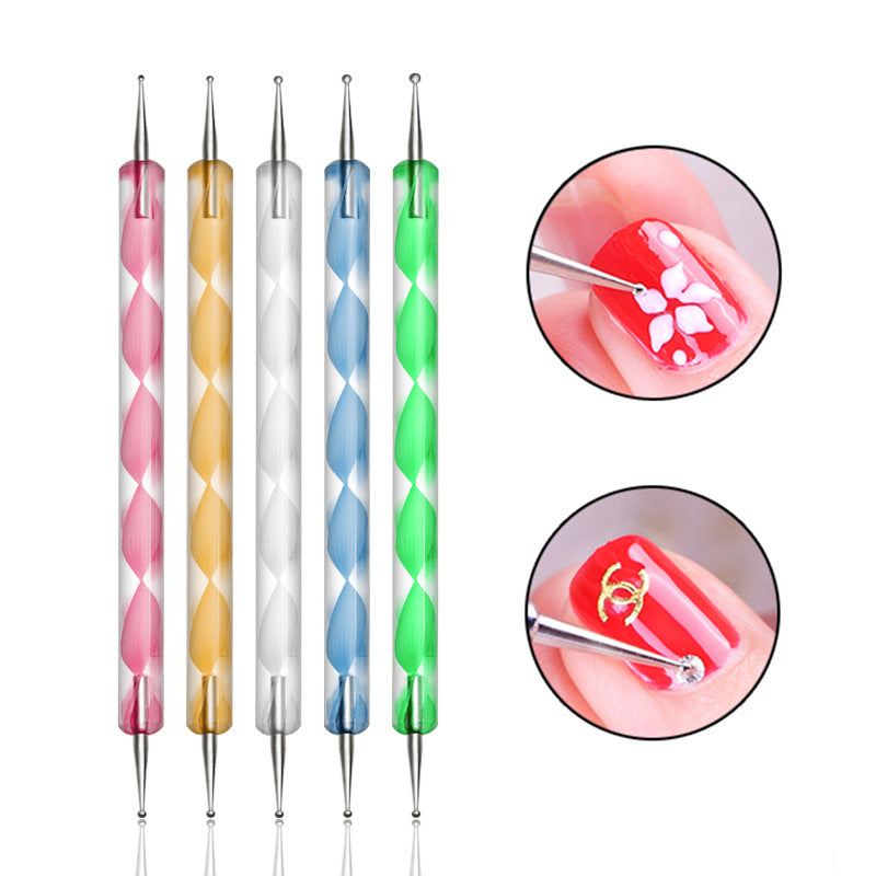 Manicure double-head spiral rod dot drill pen crystal rod dot flower pen 5 pieces nail art pen set manicure dot drill tool