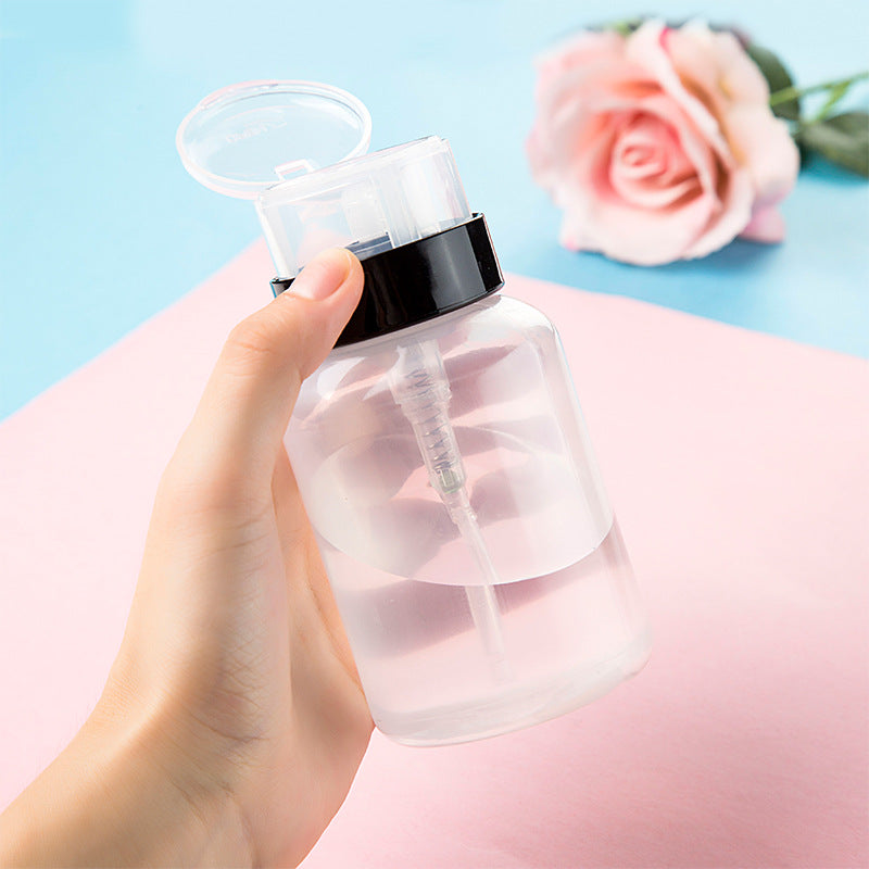 Nail tools supplies nail polish remover cleaning liquid bottle 200ml white black cover with lock push bottle