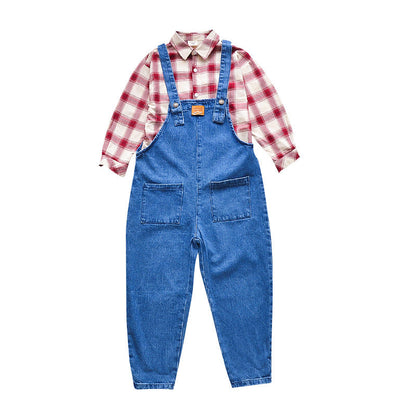 Girls denim overalls 2024 new spring and autumn children's middle and large children's fashionable overalls stylish trousers