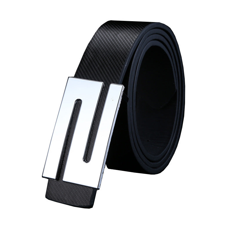 Men's leather belt letter S plate buckle belt women's casual smooth buckle belt pu leather belt