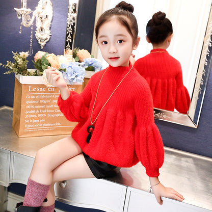 Girls sweater 2024 new spring and autumn stylish knitted sweater princess trend children's sweater dress pullover