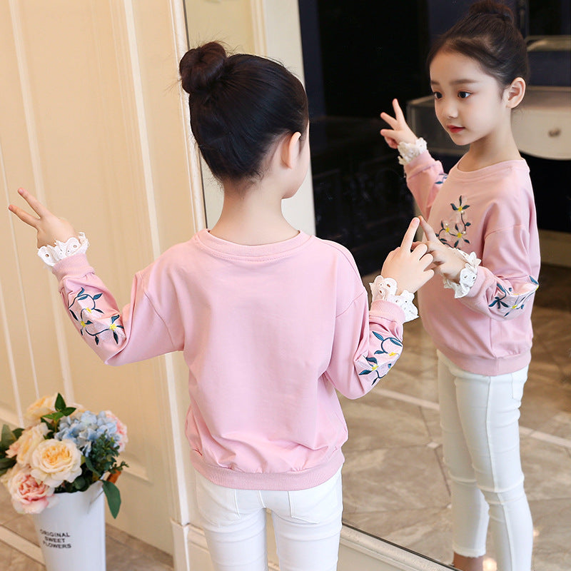 Girls' bottoming shirt 2024 new spring and autumn long-sleeved T-shirt T-shirt Western style small and medium-sized children's floral fashion tops jacket