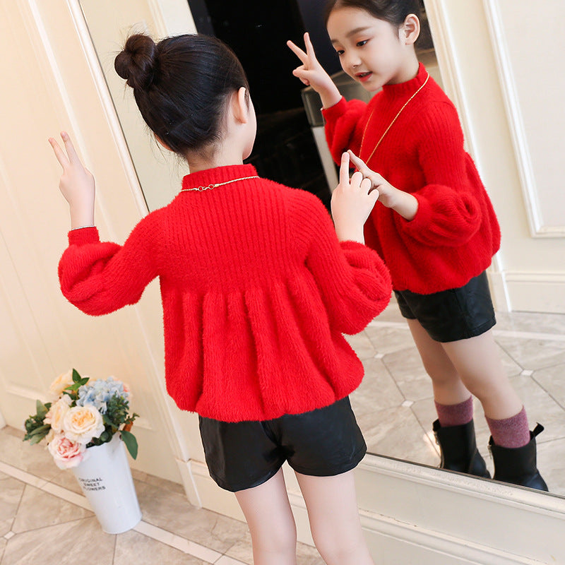 Girls sweater 2024 new spring and autumn stylish knitted sweater princess trend children's sweater dress pullover