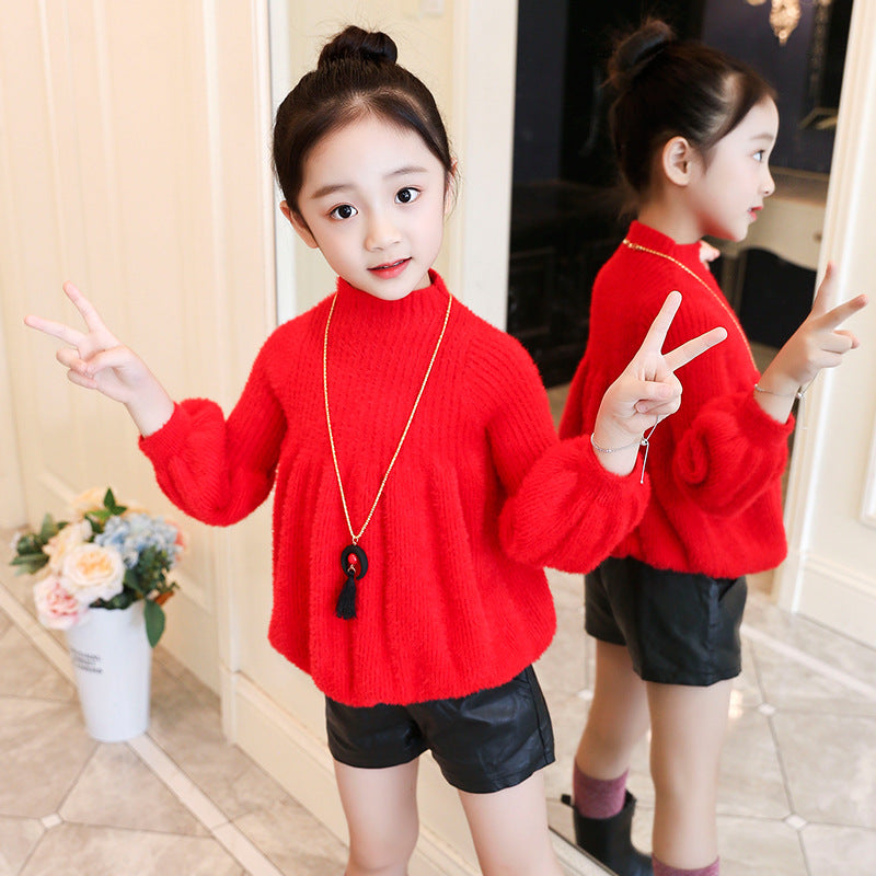 Girls sweater 2024 new spring and autumn stylish knitted sweater princess trend children's sweater dress pullover