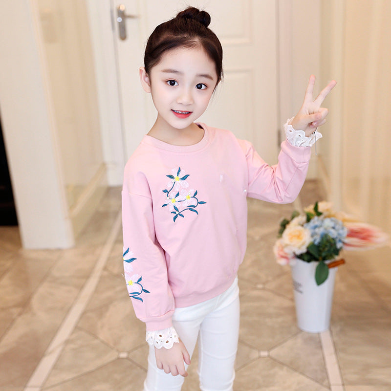 Girls' bottoming shirt 2024 new spring and autumn long-sleeved T-shirt T-shirt Western style small and medium-sized children's floral fashion tops jacket