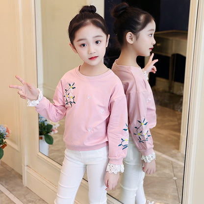 Girls' bottoming shirt 2024 new spring and autumn long-sleeved T-shirt T-shirt Western style small and medium-sized children's floral fashion tops jacket