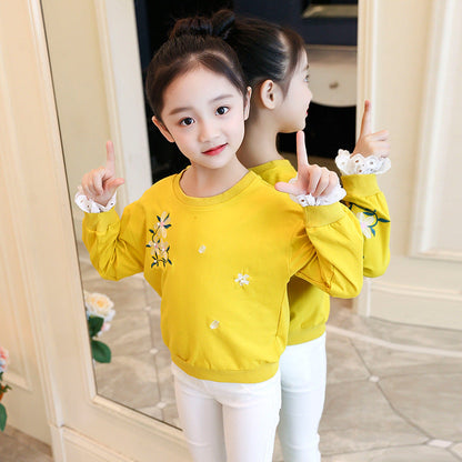 Girls' bottoming shirt 2024 new spring and autumn long-sleeved T-shirt T-shirt Western style small and medium-sized children's floral fashion tops jacket