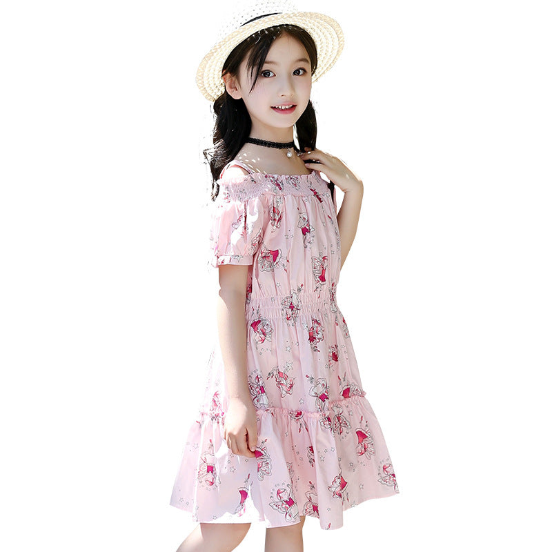 Girls cotton skirt 2024 new style small children's large children's stylish floral skirt cotton dress cute printed long skirt