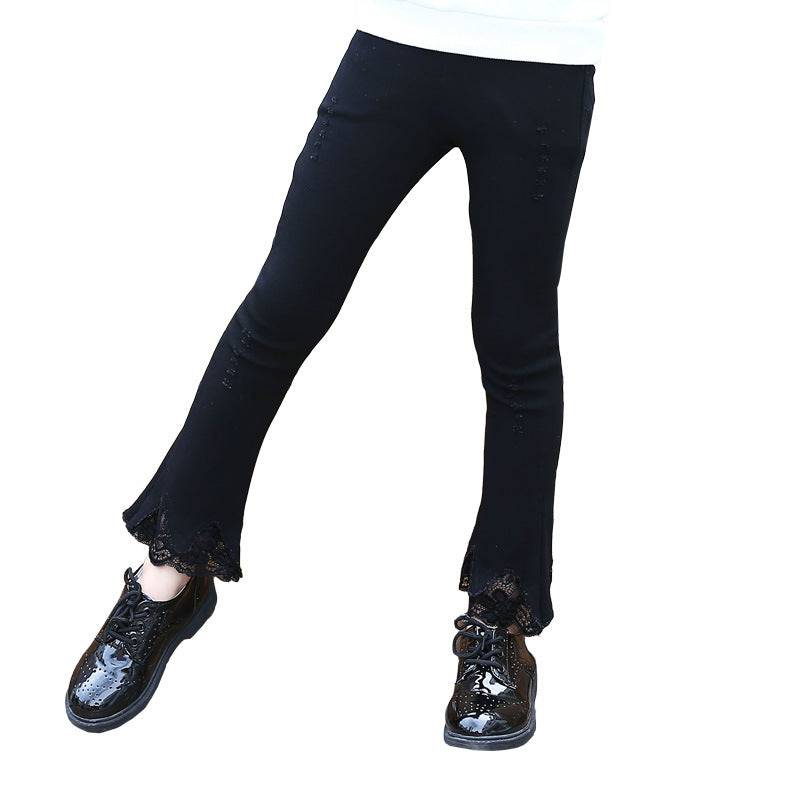 Girls bell bottom pants 2024 new style winter spring autumn stylish middle and large children's slim pencil pants stretch pants children's trousers