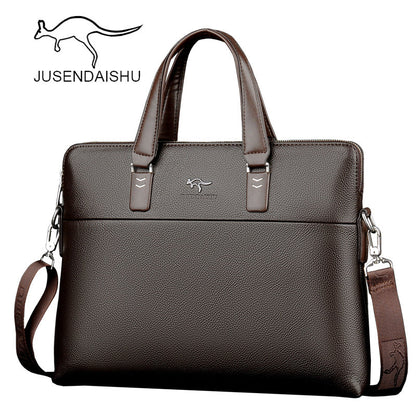 Jusen Kangaroo Men's Bag Handbag Horizontal Business Briefcase Leather Bag Shoulder Trendy Factory លក់ផ្ទាល់ 