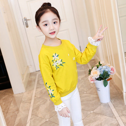 Girls' bottoming shirt 2024 new spring and autumn long-sleeved T-shirt T-shirt Western style small and medium-sized children's floral fashion tops jacket