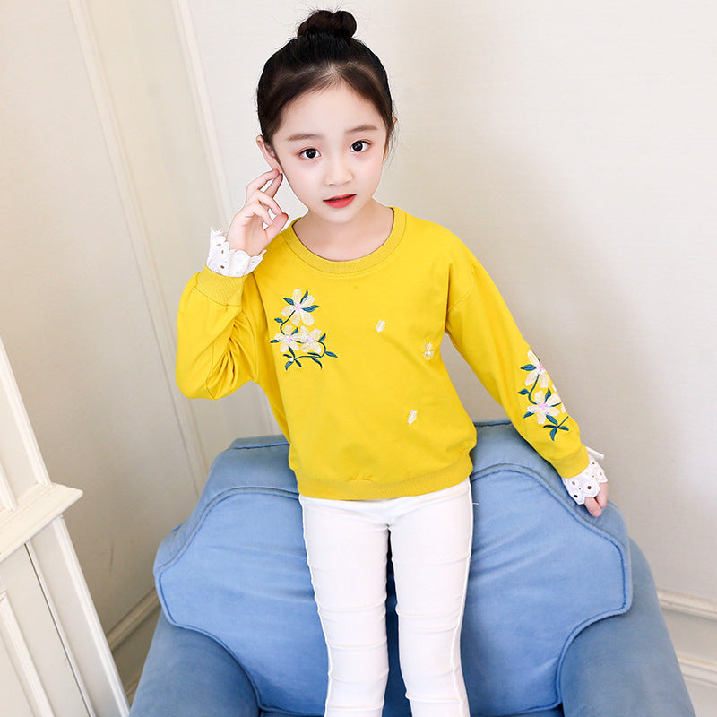 Girls' bottoming shirt 2024 new spring and autumn long-sleeved T-shirt T-shirt Western style small and medium-sized children's floral fashion tops jacket