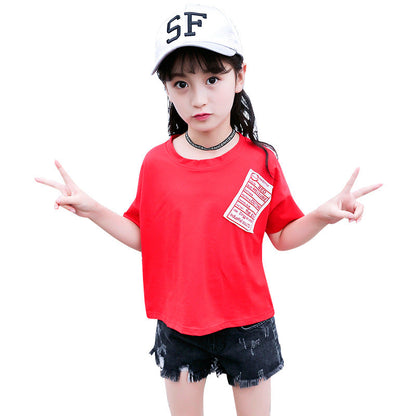 Girls T-shirt 2024 new summer pure cotton short-sleeved children's medium and large children's printed Korean style tops Western style shirt