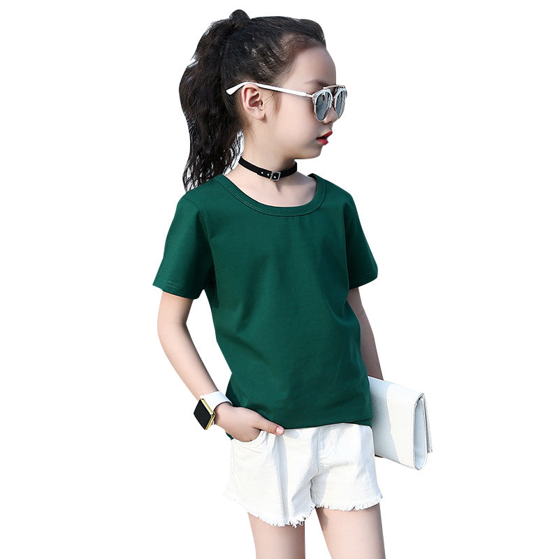 Girls short-sleeved T-shirt 2024 new summer clothes for children, middle and large children, fashionable T-shirt pullover knitted cotton sweater tops