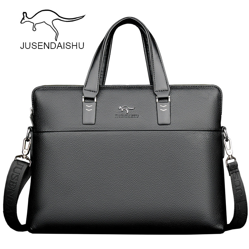 Jusen Kangaroo Men's Bag Handbag Horizontal Business Briefcase Leather Bag Shoulder Trendy Factory លក់ផ្ទាល់ 