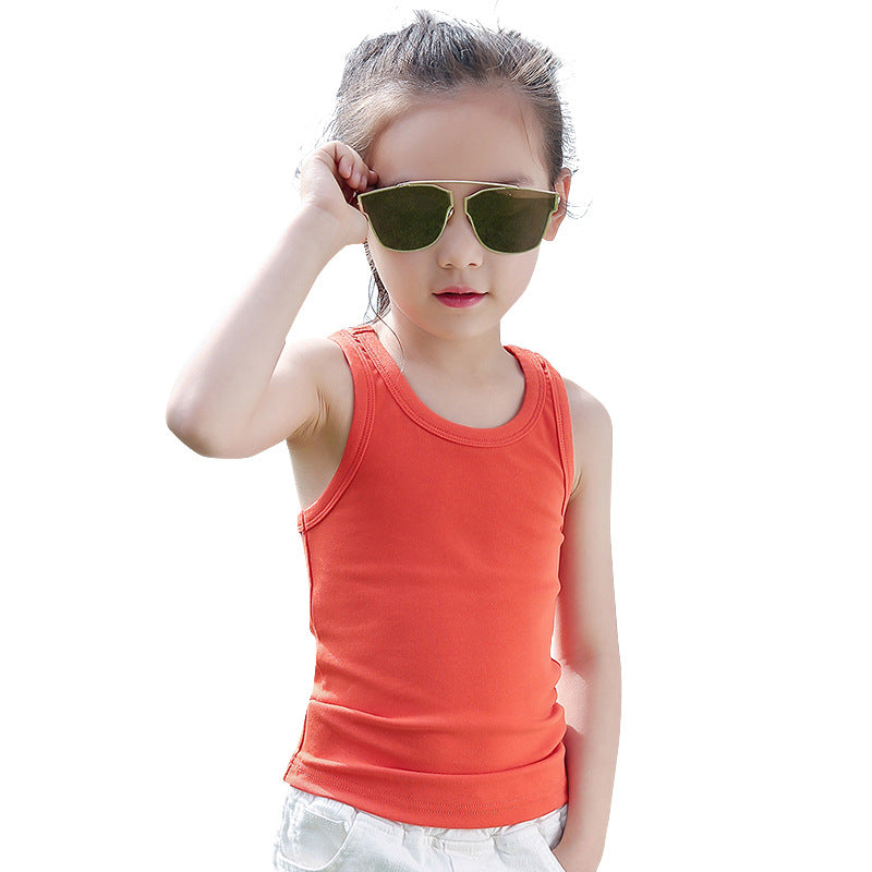 2024 new summer Korean version girls solid color round neck children's fashion trend medium and large children's camisole spring