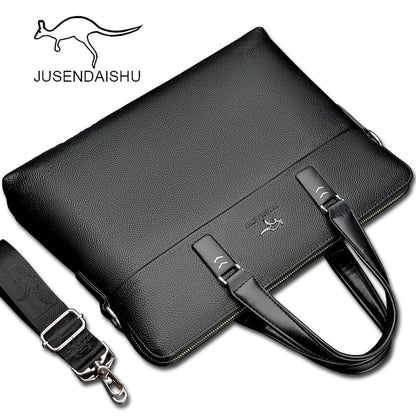 Jusen Kangaroo Men's Bag Handbag Horizontal Business Briefcase Leather Bag Shoulder Trendy Factory លក់ផ្ទាល់ 