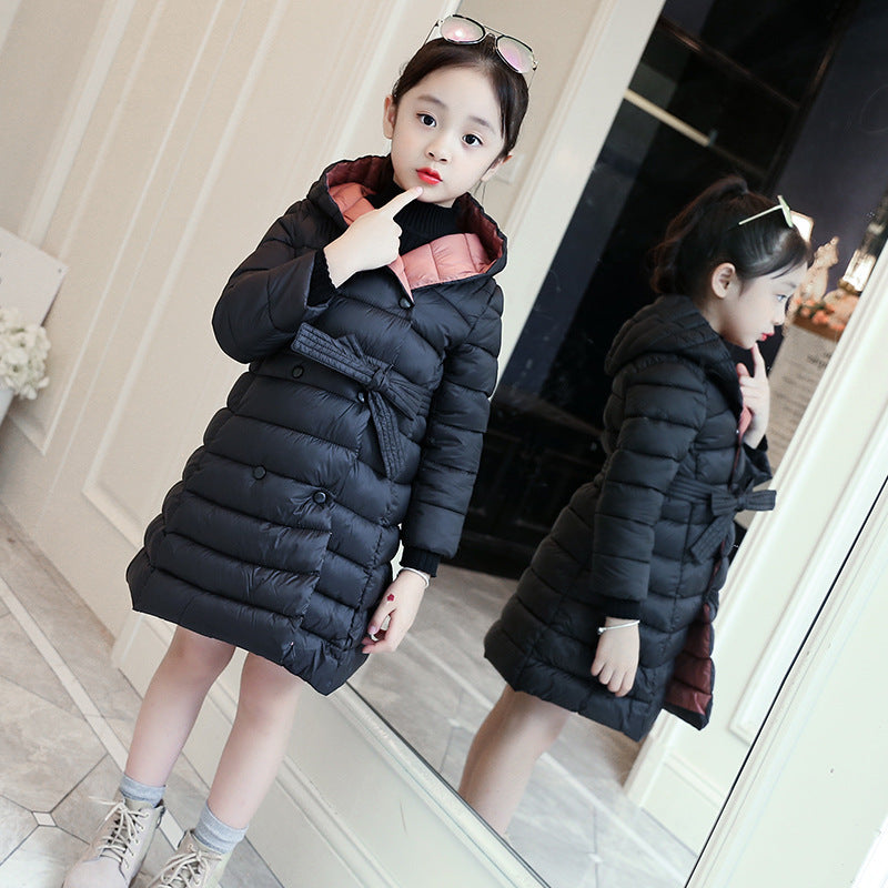 Girls cotton coat 2024 new winter clothes for children, middle and large children, fashionable princess down cotton coat, medium and long cotton coat