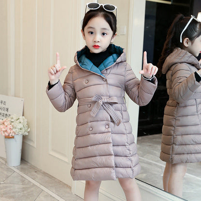 Girls cotton coat 2024 new winter clothes for children, middle and large children, fashionable princess down cotton coat, medium and long cotton coat