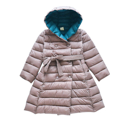 Girls cotton coat 2024 new winter clothes for children, middle and large children, fashionable princess down cotton coat, medium and long cotton coat