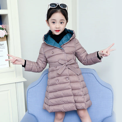 Girls cotton coat 2024 new winter clothes for children, middle and large children, fashionable princess down cotton coat, medium and long cotton coat