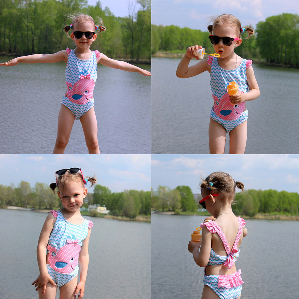 Children's swimsuit summer 2024 new arrivals for big kids and small kids whale cute baby cartoon girls one-piece swimsuit