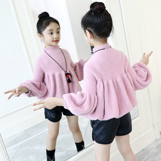 Girls sweater 2024 new winter clothes stylish children's thick pullover knitted sweater jacket top