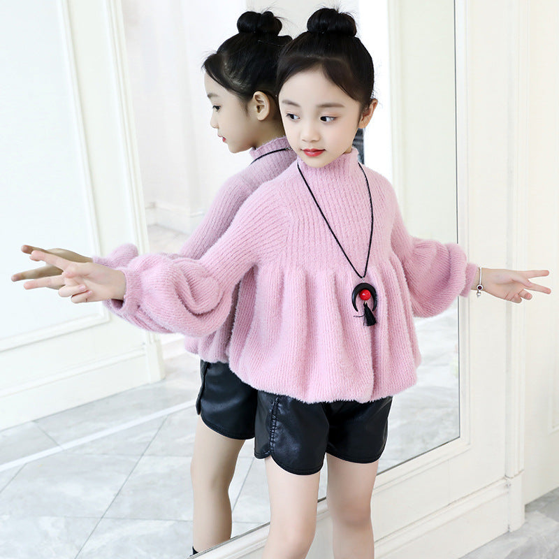 Girls sweater 2024 new spring and autumn stylish knitted sweater princess trend children's sweater dress pullover