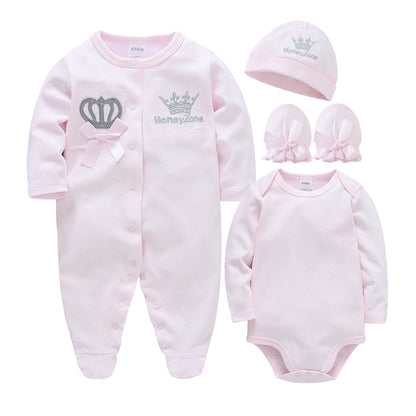 Cross-border Korean version of children's jumpsuit four-piece set long sleeve with hat baby clothes girl baby jumpsuit wholesale