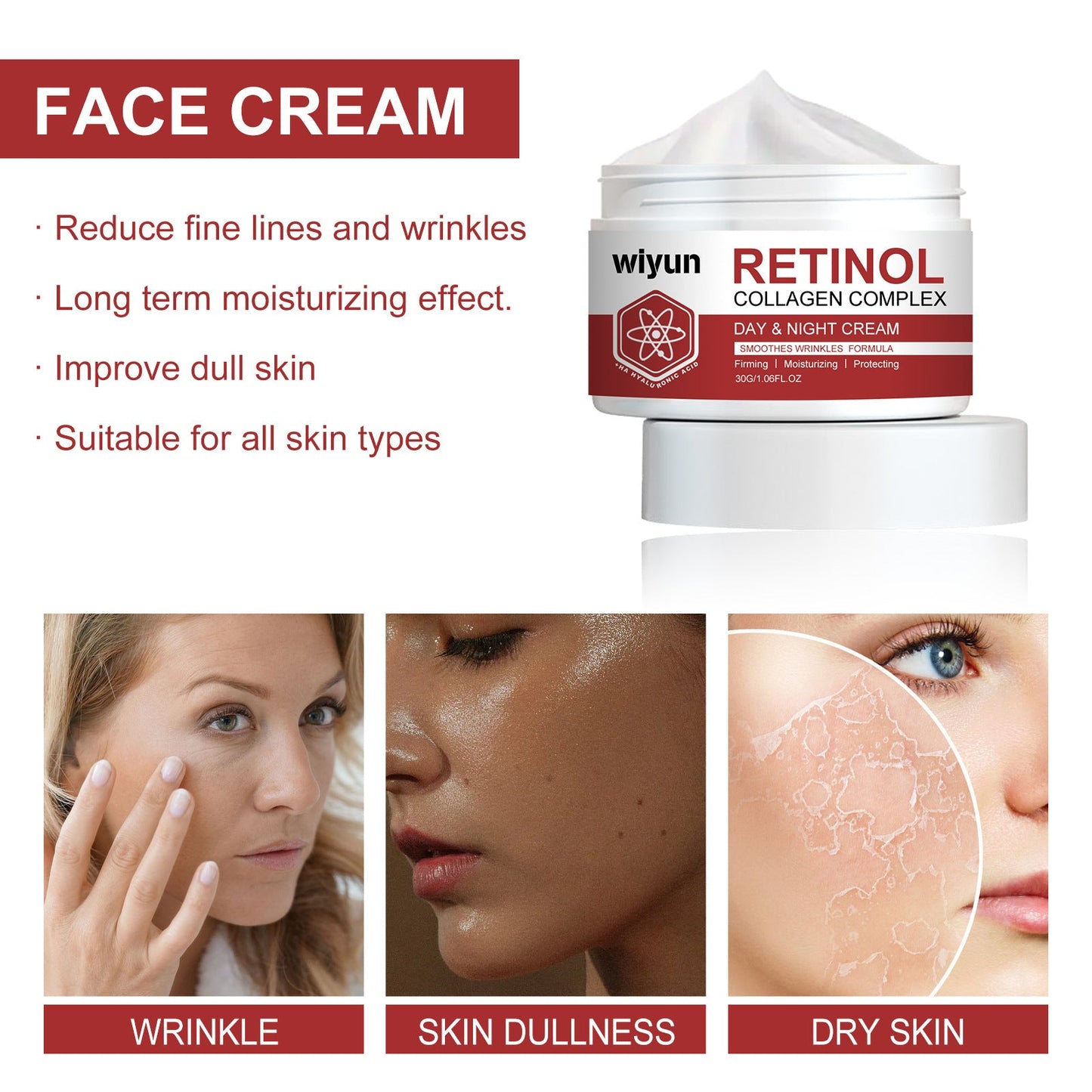 Wiyun Retinol Lightening Fine Lines Cream ផ្តល់សំណើម ធ្វើអោយស្បែកស ផ្តល់សំណើម បន្តឹងស្បែក ផ្តល់សំណើម ផ្តល់សំណើមជ្រៅ 