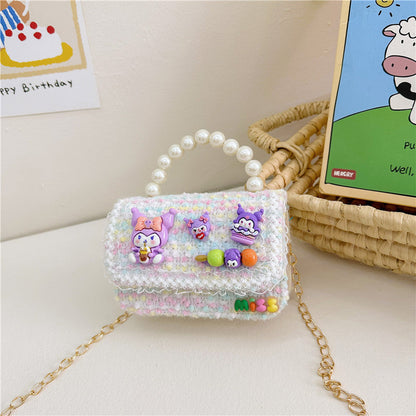 Western-style children's shoulder bag female fashion cartoon pearl handbag simple little princess chain crossbody bag wholesale 