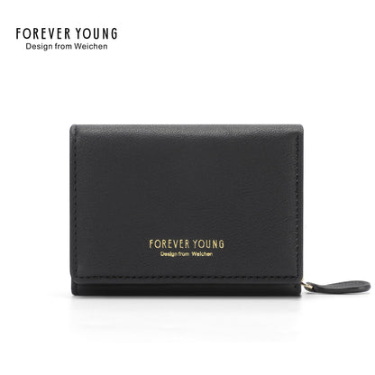 Forever Young ladies short wallet ticket clip tri-fold lightweight multi-functional dual-use card holder coin purse female 