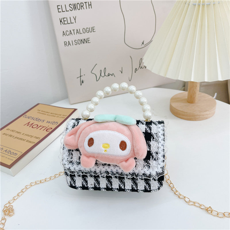 Cute children's small square bag fashionable pearl handbag trendy versatile chain crossbody bag girl's coin shoulder bag