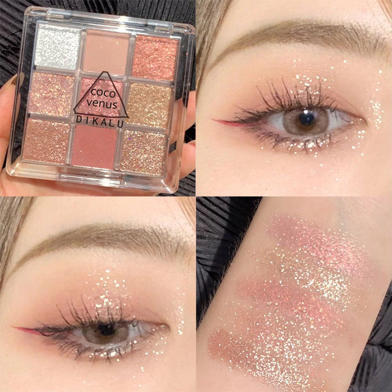 Internet celebrity same transparent nine-color acrylic eyeshadow palette ins nine-square eyeshadow glitter pearlescent affordable 9-color DIKALU