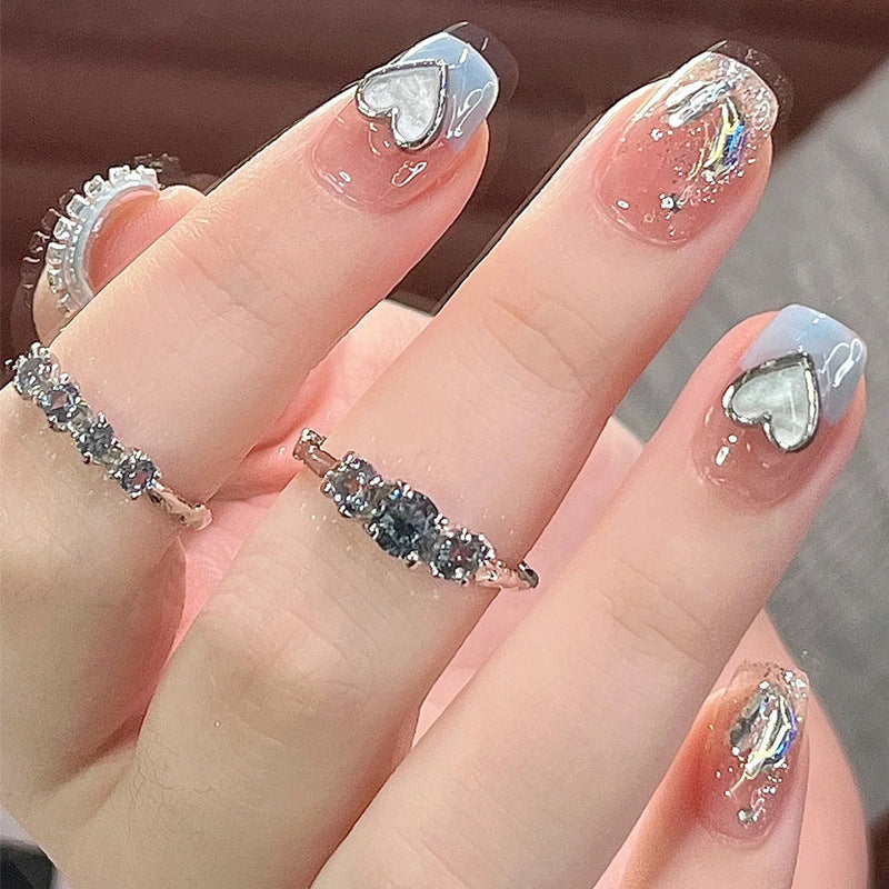 Xiaohongshu hot selling handmade wearable nails wholesale short nude color smudged nail art nail pieces finished nail stickers false nails