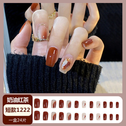 Wearable Nails Medium and Long Long European and American Manicure ផលិតផលបញ្ចប់ដែលអាចដកចេញបាន Wearable Nail Patch Fake Nail Nails Wholesale