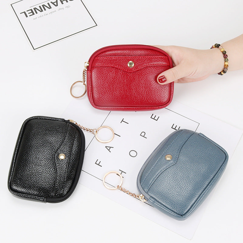 Korean women's coin purse shell small wallet simple card holder soft leather key bag mini handbag zipper coin bag 