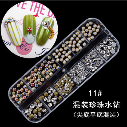 Nail accessories rhinestones flat bottom diamonds hollow rivet nail stickers diamond sequins colored diamonds flat bottom pearl shell pieces Japanese style