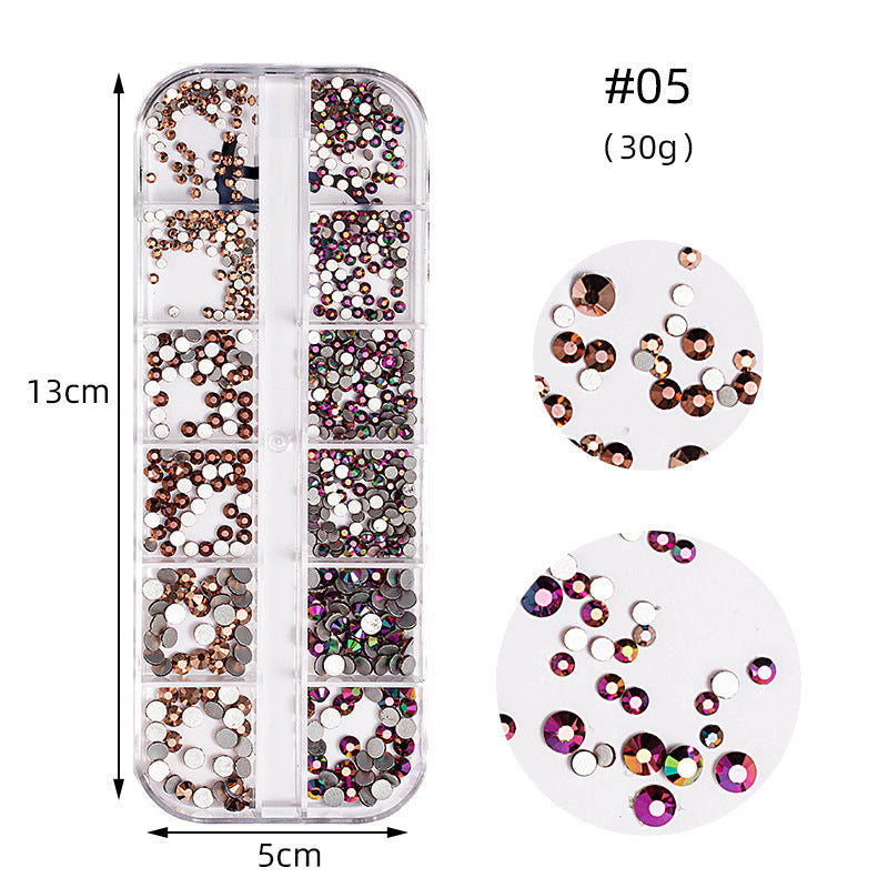 Zhifei nail art high silver flat bottom diamond 12 styles nail art fantasy color AB water diamond decoration shiny diamond long box