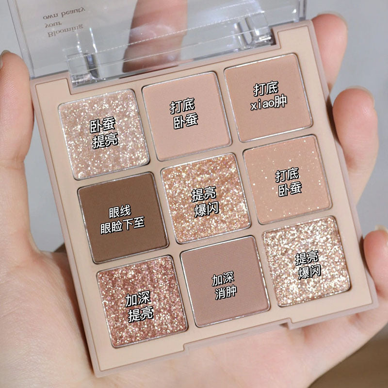 DIKALU milk tea nine-color eyeshadow palette transparent acrylic matte 9-color nude nine-square eyeshadow cross-border makeup