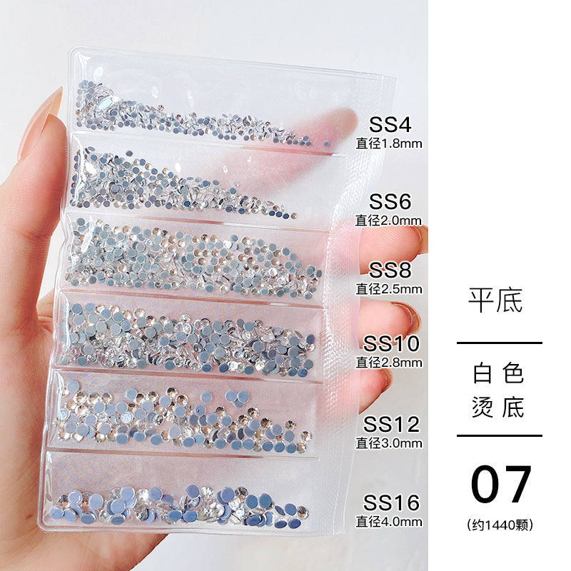 Nail jewelry wholesale 6-grid bagged rhinestones AB diamonds colored diamonds glass diamonds super flash flat bottom diamonds mixed colorful silver bottom