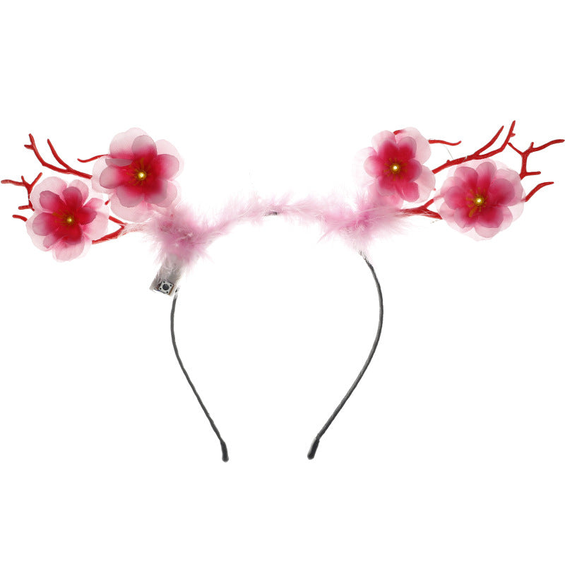 Flashing feather elk antler headband coral hair accessories luminous antler headband small plum blossom decoration night market scenic spot stall