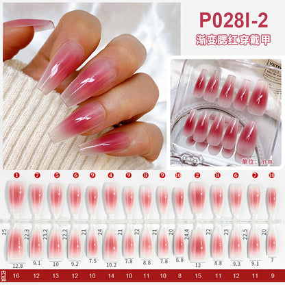 Nail polish spray semi-finished nail piece blush gradient nail polish spray painting hand-wearing long T-shirt fake nail piece