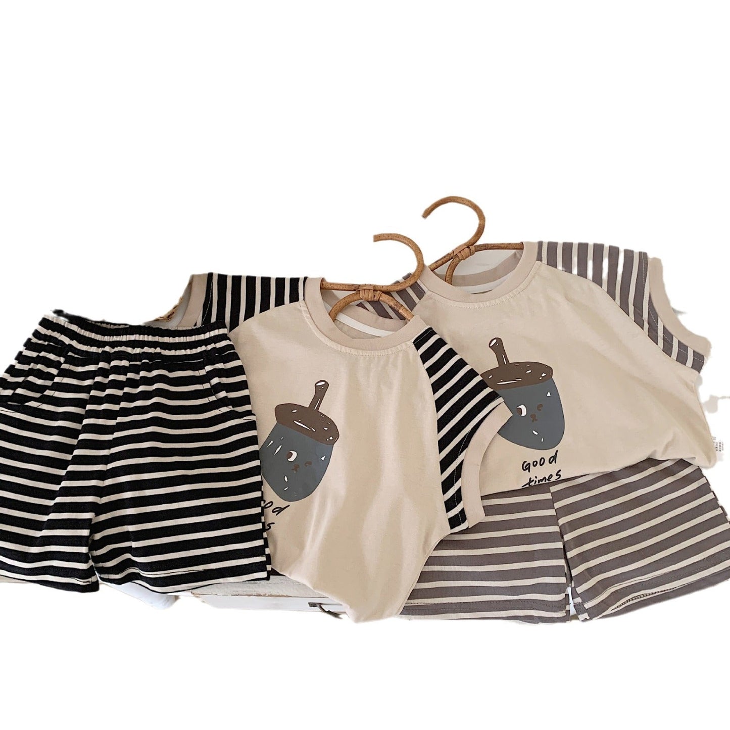 Children's suit Bangcheng 2024 summer boys new striped splicing vest + shorts children's clothing two-piece suit G0120